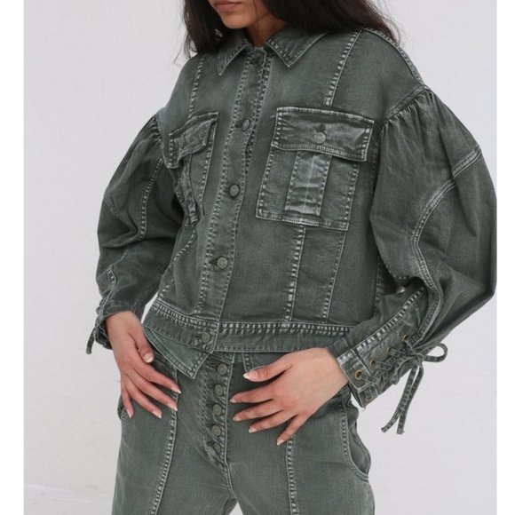 Ulla Johnson Atticus Denim Jacket Army Green F34 - Picture 2 of 12